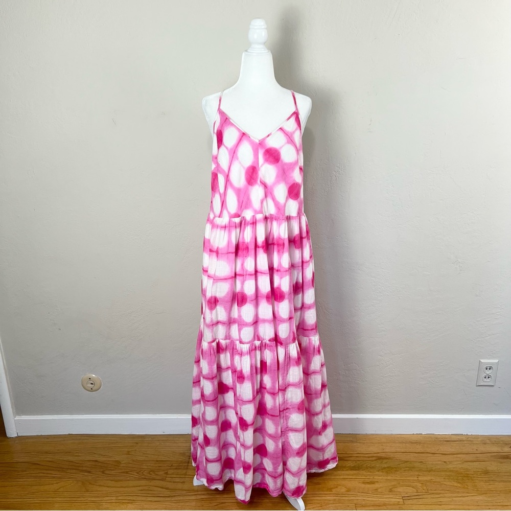 Anthropologie Pink and White Tie-Dye Maxi Dress